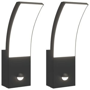 vidaXL Candeeiros parede LED exterior c/ sensor 2 pcs alumínio preto