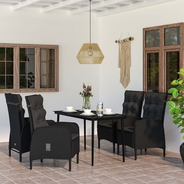 vidaXL 5 pcs conjunto de jantar p/ jardim c/ almofadões preto