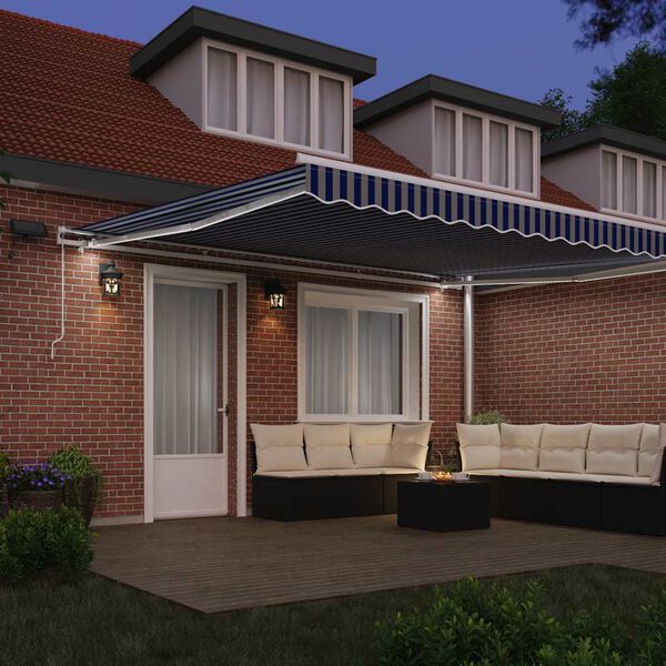 vidaXL Toldo Retrátil Azul e Branco 450 × 300 cm Poliéster e Alumínio