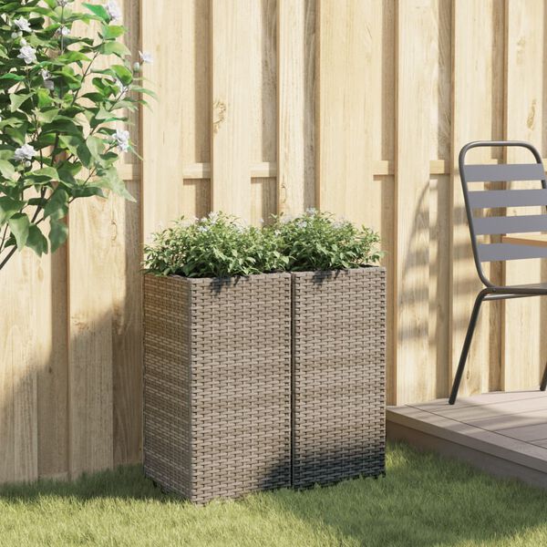 vidaXL Vaso/floreira de jardim 2 pcs 30x30x60 cm vime PE cinzento