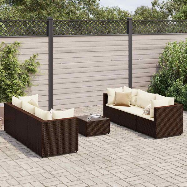 vidaXL 7 pcs conjunto lounge jardim c/ almofad&otilde;es vime PE castanho