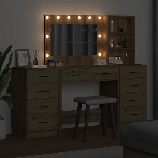 vidaXL Mesa de vestir 3 pcs Carvalho Artesanal Madeira processada