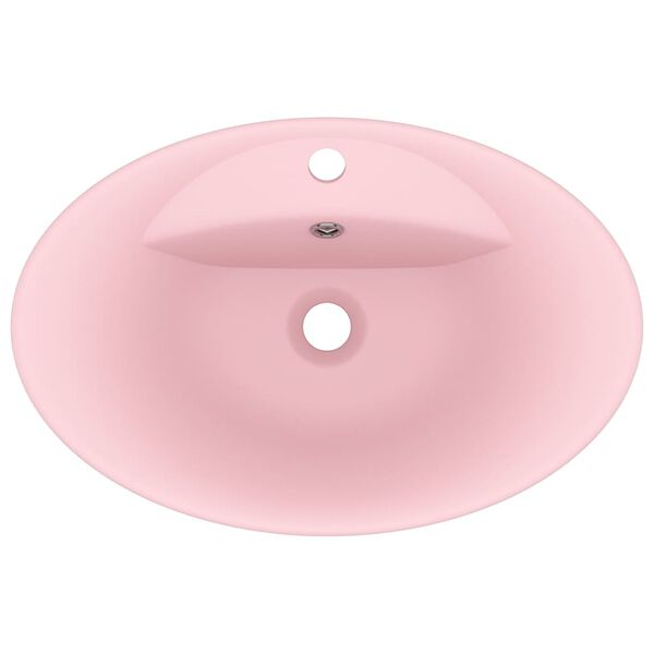vidaXL Lavatório luxuoso oval 58,5x39 cm cerâmica rosa mate