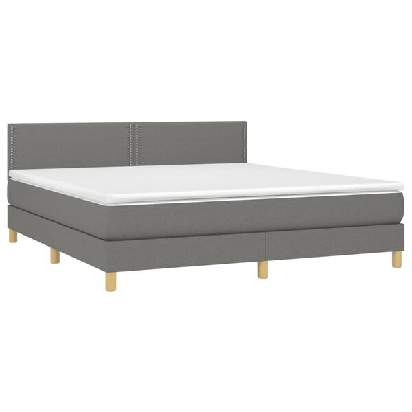 vidaXL Cama box spring c/ colch&atilde;o e LED 160x200 cm tecido cinza-escuro