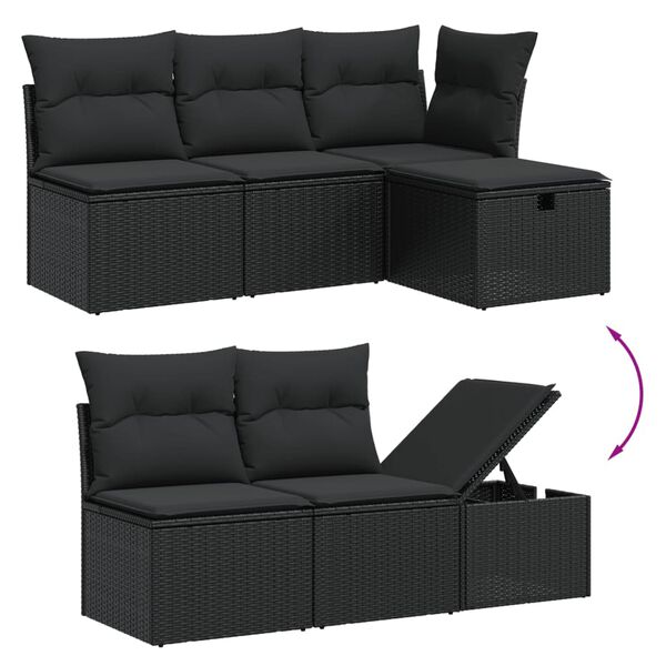 vidaXL 6 pcs conjunto sof&aacute;s de jardim c/ almofad&otilde;es vime PE preto