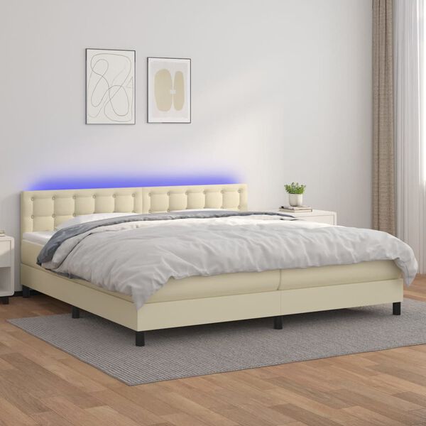 vidaXL Cama box spring c/ colch&atilde;o/LED 200x200cm couro artificial creme