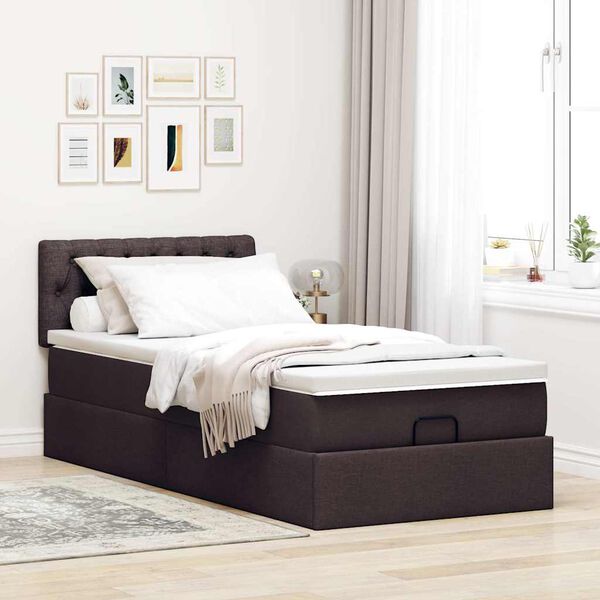 vidaXL Estrutura cama otomana colch&atilde;o 90x190 cm tecido castanho escuro