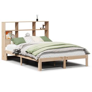 vidaXL Cama com estante sem colch&atilde;o 140x190 cm pinho maci&ccedil;o