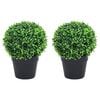 vidaXL Plantas bolas de buxo artificiais c/ vasos 2 pcs 27 cm verde