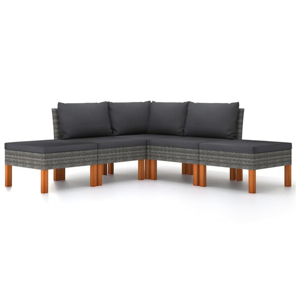 vidaXL 5 pcs conjunto lounge de jardim c/ almofad&otilde;es vime PE cinzento