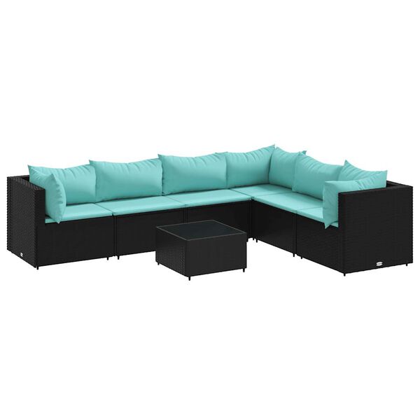 vidaXL 7 pcs conjunto lounge de jardim c/ almofadões vime PE preto