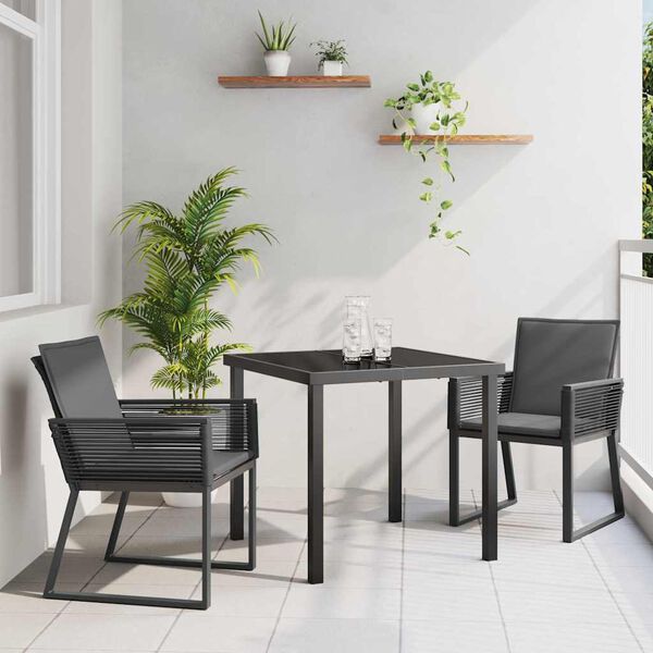 vidaXL Conjunto de Jantar para Jardim 3 pcs Preto A&ccedil;o revestido a p&oacute;