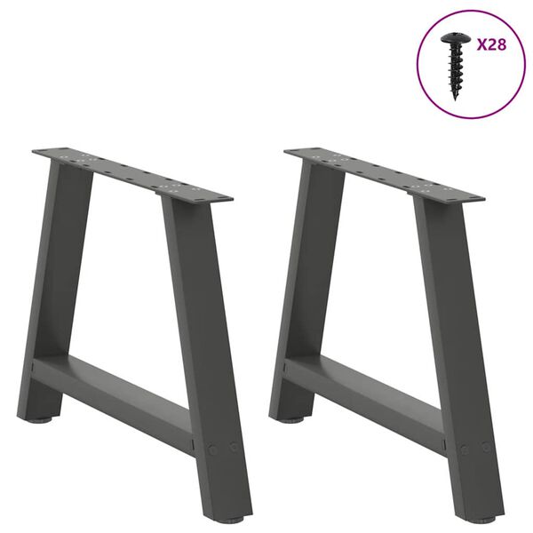 vidaXL P&eacute;s para mesa de centro em formato A, 2 pe&ccedil;as, antracite, 70x (42-43) cm, a&ccedil;o