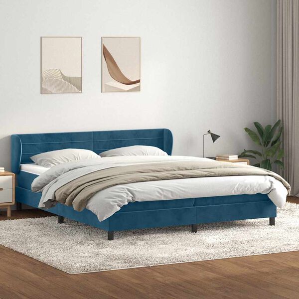 vidaXL Cama com molas/colch&otilde;es 180x210 cm veludo azul-escuro