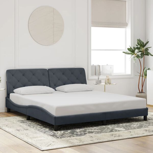 vidaXL Estrutura de cama sem colch&atilde;o 180x200 cm veludo cinzento-escuro