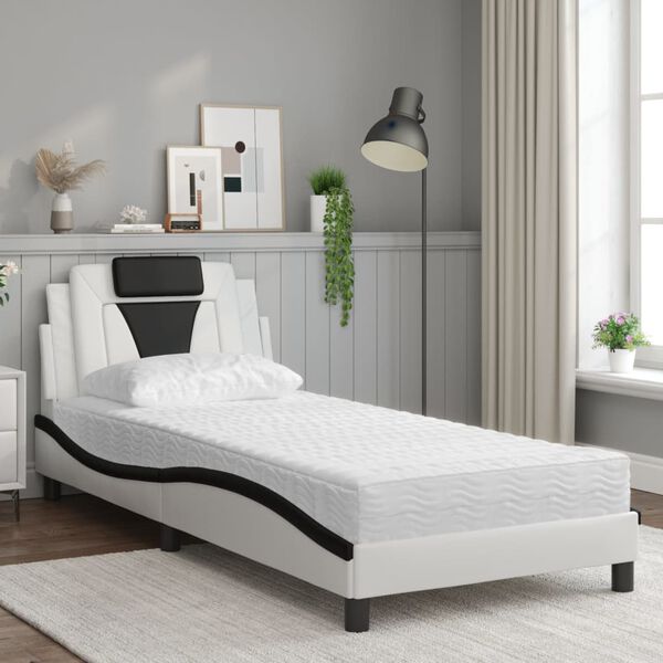 vidaXL Cama Viana com colch&atilde;o 80x200 cm couro artificial branco e preto