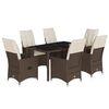 vidaXL 7 pcs conjunto jantar p/ jardim c/ almofad&otilde;es vime PE castanho