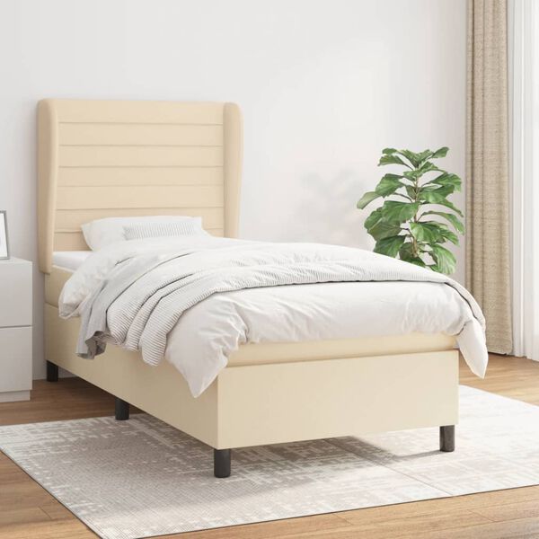 vidaXL Cama com molas/colch&atilde;o 100x200 cm tecido cor creme