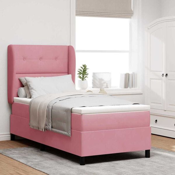 vidaXL Cama Box com colch&atilde;o com cabeceira Rosa 200 x 90 cm Poli&eacute;ster