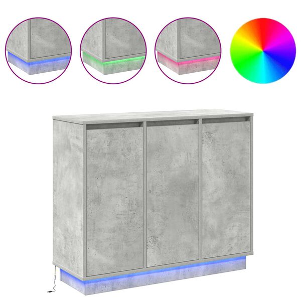 vidaXL Aparador LED Cinzento 90 x 32 x 75 cm Madeira processada