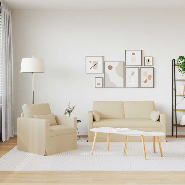 vidaXL Sof&aacute; 2 pcs Creme 158 x 78 x 80 cm tecido