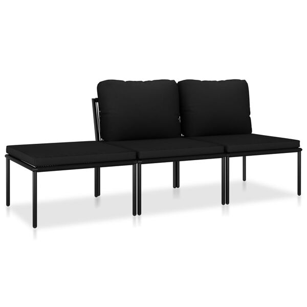vidaXL 3 pcs conjunto lounge de jardim c/ almofadões PVC preto