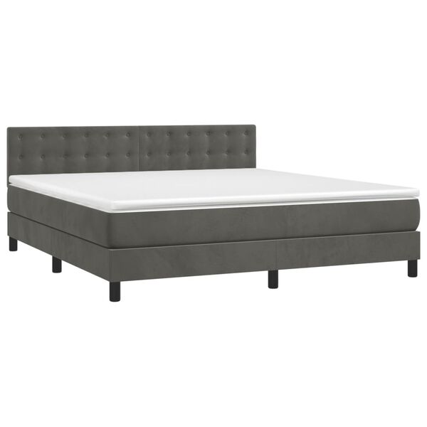 vidaXL Cama box spring c/ colch&atilde;o/LED 180x200cm veludo cinzento-escuro