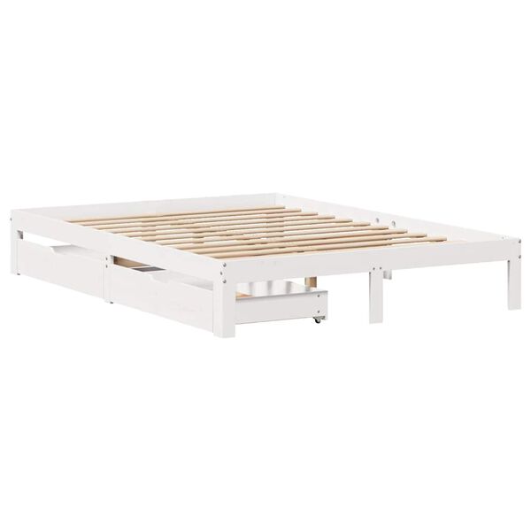 vidaXL Estrutura de cama com gavetas 140x190 cm pinho maci&ccedil;o branco