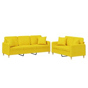 vidaXL 2 pcs conjunto de sof&aacute;s com almofadas tecido amarelo-claro