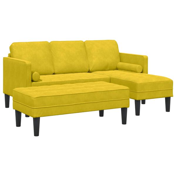 vidaXL Conjunto de Sof&aacute;s com almofada 2 pcs Amarelo Poli&eacute;ster