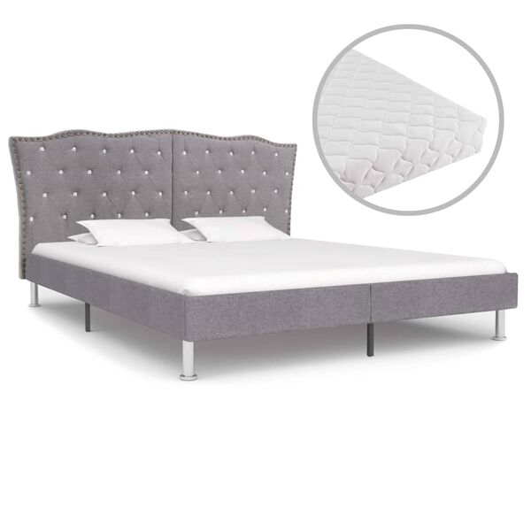 vidaXL Cama com colch&atilde;o 160x200 cm tecido cinzento-claro