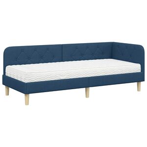 vidaXL Estrutura de Cama de Canto com colch&atilde;o Azul 80 x 200 cm tecido