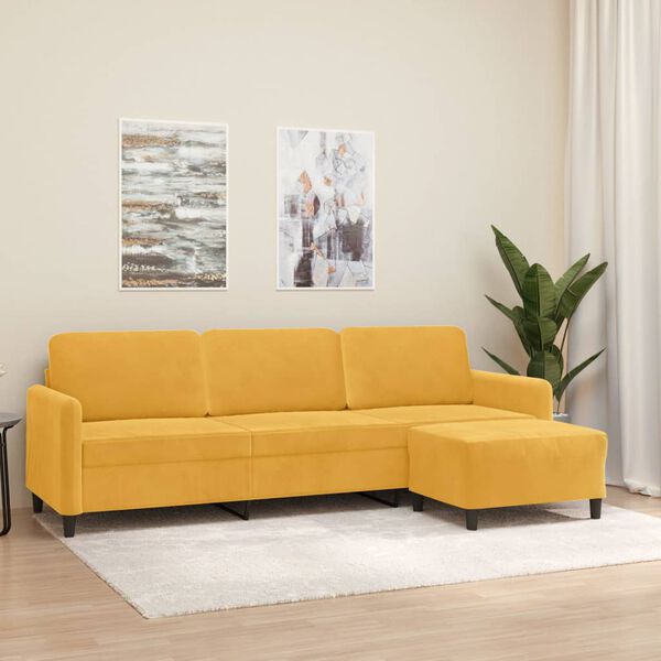 vidaXL Sof&aacute; de 3 lugares com apoio de p&eacute;s 210 cm veludo amarelo-claro
