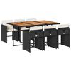 vidaXL 7 pcs conjunto de jantar p/ jardim c/ almofad&otilde;es vime PE preto