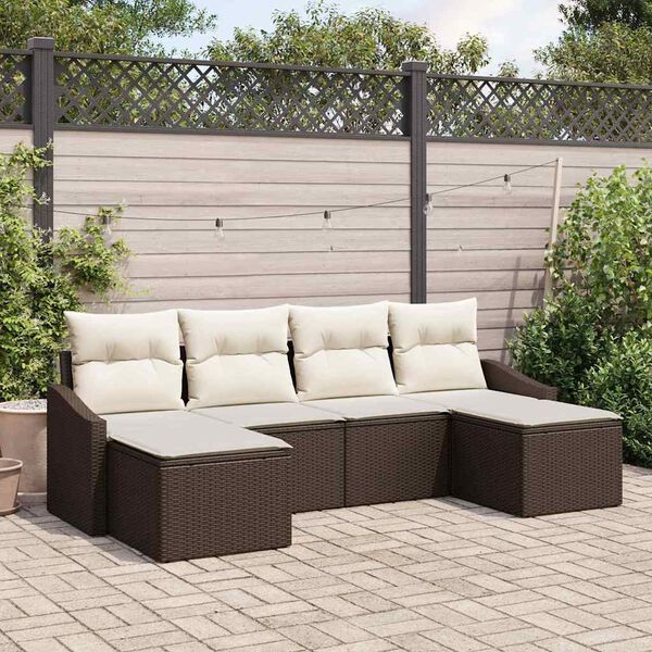 vidaXL Conjunto de Sof&aacute;s com almofada 6 pcs Castanho vime PE