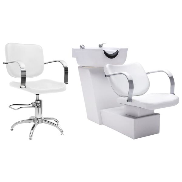 vidaXL Conj. rampa lavagem e cadeira de cabeleireiro couro artificial