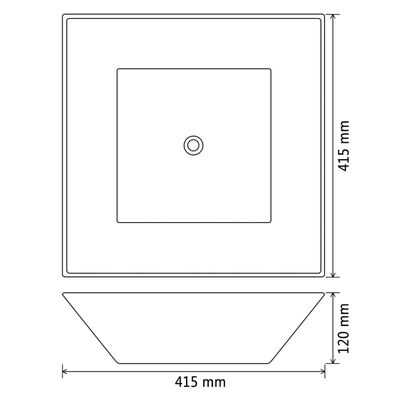 vidaXL Lavatório quadrado preto em cerâmica 41,5x41,5x12 cm
