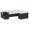 vidaXL 10 pcs conjunto sof&aacute;s de jardim c/ almofad&otilde;es vime PE preto