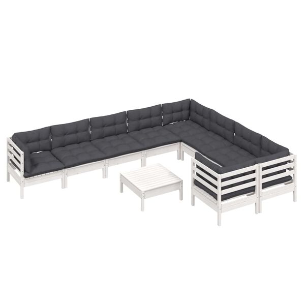 vidaXL 10 pcs conjunto lounge de jardim c/ almofad&otilde;es pinho branco