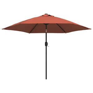 vidaXL Guarda-sol de jardim c/ luzes LED e poste a&ccedil;o 300 cm terracota