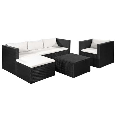 vidaXL 4 pcs conjunto lounge para jardim vime PE preto e branco