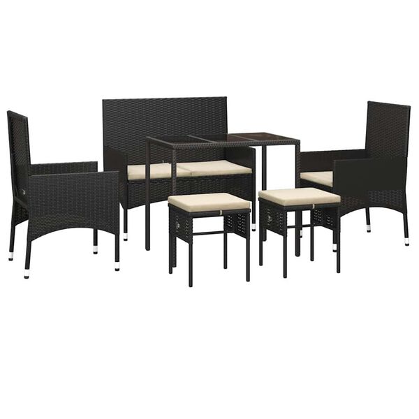vidaXL 6 pcs conjunto lounge de jardim c/ almofadões vime PE preto