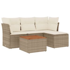 vidaXL 5 pcs conjunto de sof&aacute;s p/ jardim com almofad&otilde;es vime PE bege