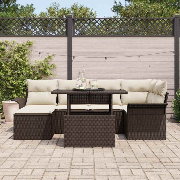 vidaXL Conjunto de Sof&aacute; de Jardim 7 pcs Castanho Rattan Sint&eacute;tico