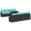 vidaXL Conjunto de Sof&aacute; de Jardim 9 pcs Preto e Azul-petr&oacute;leo