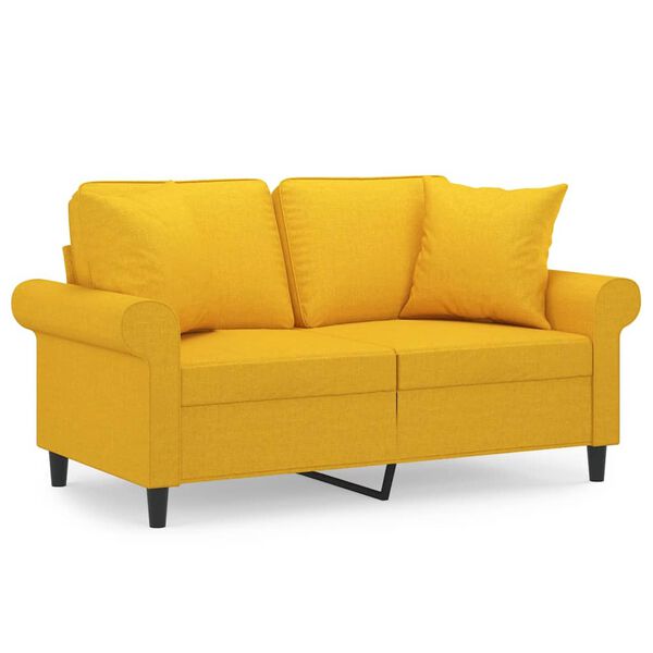 vidaXL Sof&aacute; 2 lug. c/ almofadas/almofad&otilde;es 120 cm tecido amarelo-claro