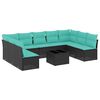 vidaXL Conjunto de sof&aacute; de jardim com 10 pe&ccedil;as e almofadas em rattan sint&eacute;tico preto