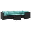 vidaXL 6 pcs conjunto lounge de jardim c/ almofad&otilde;es vime PE preto