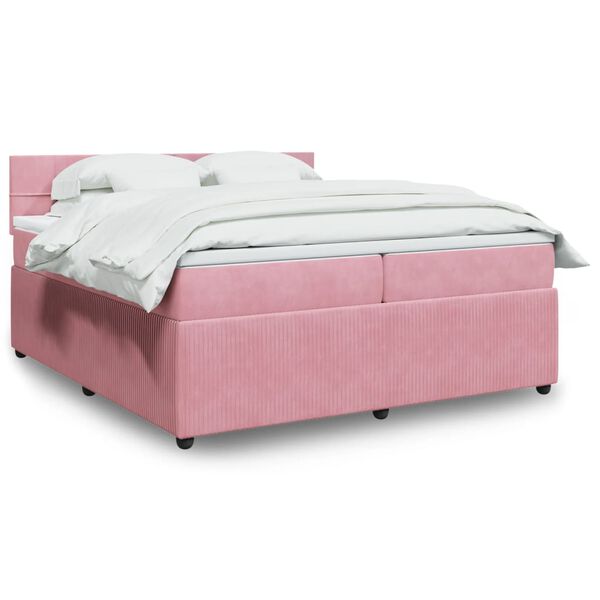 vidaXL Cama com molas/colch&atilde;o 200x200 cm veludo rosa