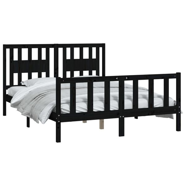 vidaXL Estrutura de cama com cabeceira 140x200 cm pinho maci&ccedil;o preto